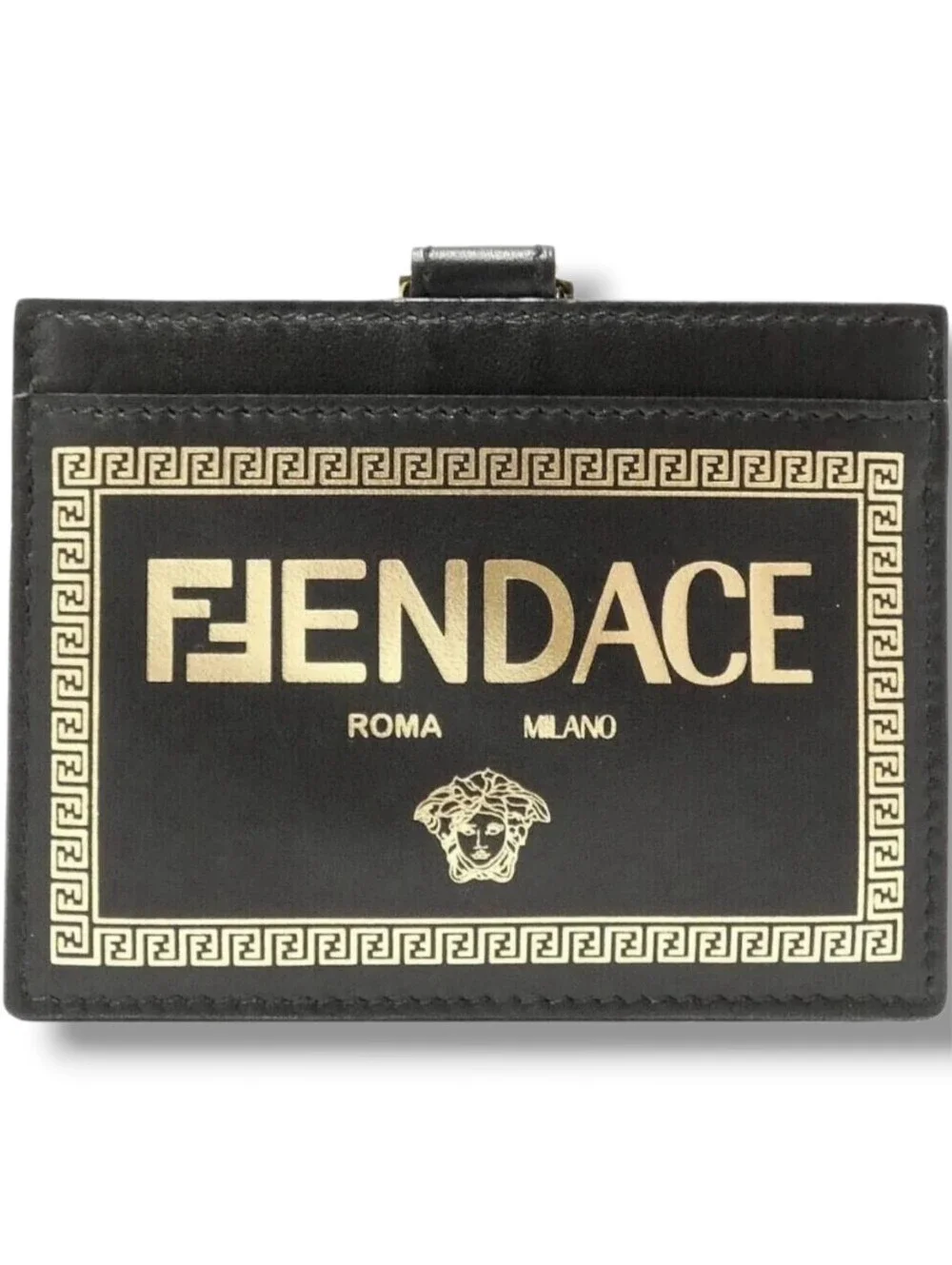 FENDACE Fendi x Versace LANYARD Cardholder Black Leather Card Holder New In Box